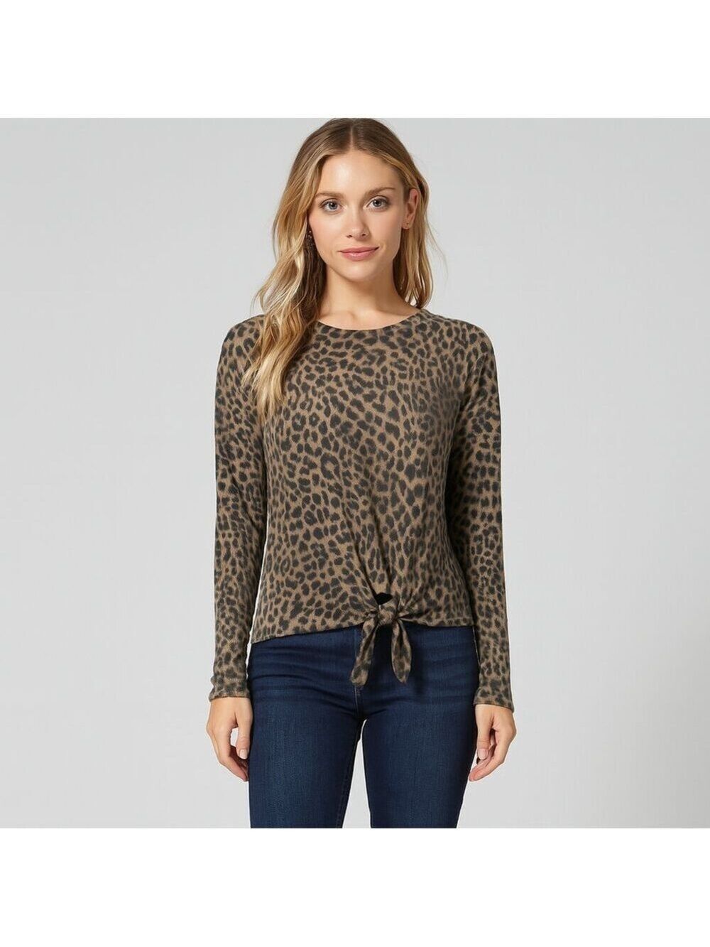 Olivaceous Leopard Print Tie-Front Sweater | Soft & Stylish | Size M